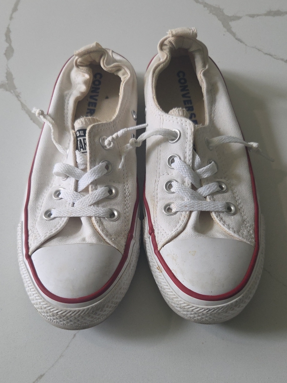 Converse White Canvas Sneakers with Red Stripe